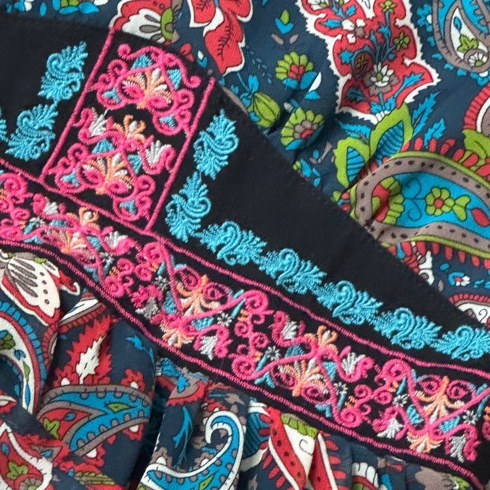 Flying Tomato Mini Dress Navy Blue Paisley Print Long Sleeves Size Extra Small - Picture 11 of 11